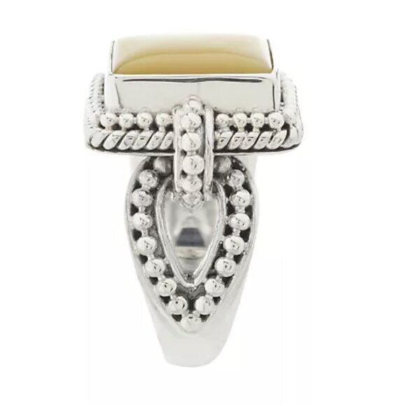 Artisan Crafted Sterling Silver Golden Mother-of-Pearl Doublet Ring Size 9 - Picture 10 of 16